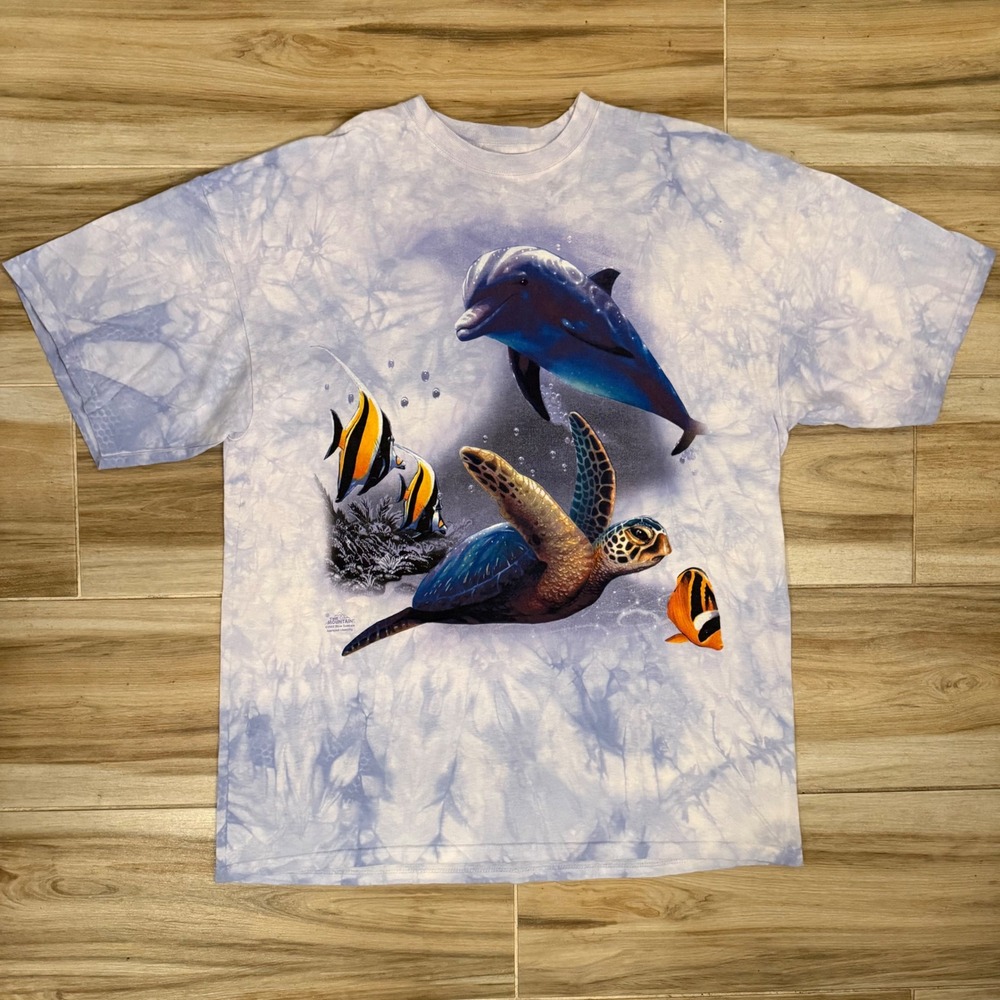 Vintage The Mountain Sea Turtle Dolphin Graphic Tie Dye T Shirt Ocean XXL
